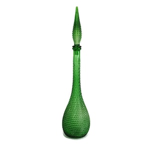 Italy Empoli Vintage Art Bubbled Glass Green Bottle Italian Decorative Pop Art