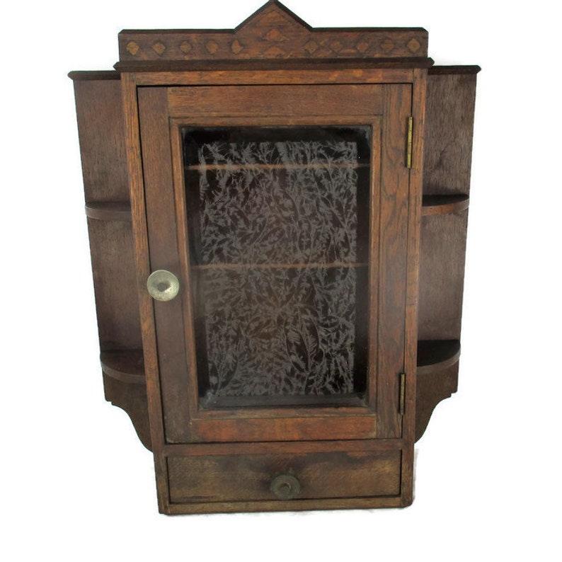 Vintage Kitchen Apothecary Bathroom Wall Cabinet Etched Glass Etsy
