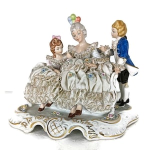 Large Statue Figurine Porcelain Marked Dresden Germany lace Lady with children vintage