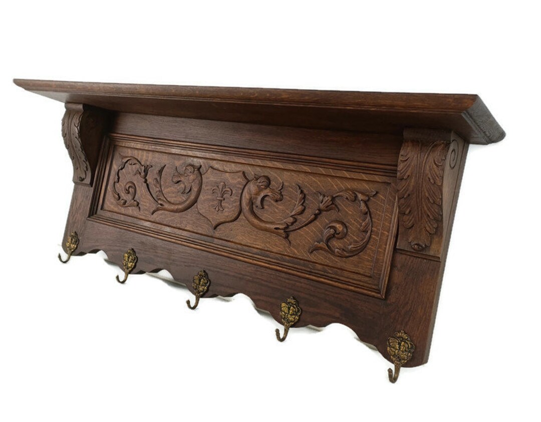 Etched Rack Gorgeous Antique Carved Wood Coat Hat Rack Ornate Etched Hand Carved ...