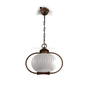 Danish Modernist  Chandelier Pendant Teak Brass Opaline Glass Atomic Louis Kalff