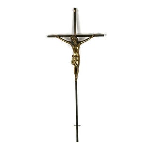 Vintage Thin tall brass hanging crucifix Jesus Christ wall hanging decorative