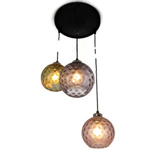 Bubbled Colored Glass Chandelier Pendant Vintage Retro 3 Lights Cluster Lamp