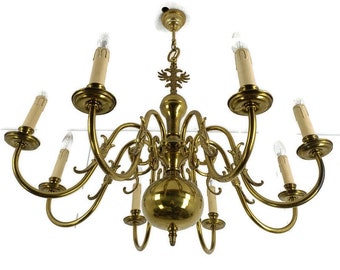 Lustre double, flamand, 8 lumières, laiton, aigles, magnifique grange de style ferme