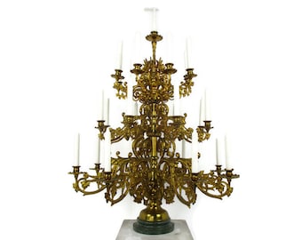 Impressive Neo Gothic Bronze Doré Candle Holder Candelabra 25 Lights!! Marble