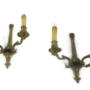 Pair French Empire Hollywood Regency Ducks Ornate Brass Double Wall Sconces