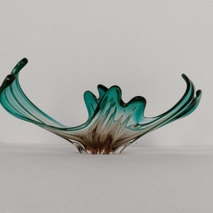 Magnifique bol plat centre de table marron vert Art en verre de Murano Italie vintage