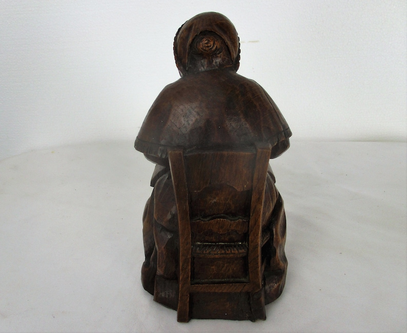 Hand Carved Wooden Statue Woman Bruges Brugge Lace Maker Folk Art Lovely Sculpture