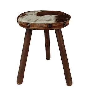 Old  Milk Milking Stool Farmhouse Country Barn Style  French  Tripod Side Display Table Pedestal Plant Stand Cowhide