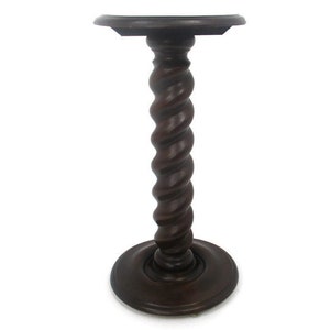 L Hand Carved Ornate Wood Barley Twist Pedestal Table Bonsai Plant Stand