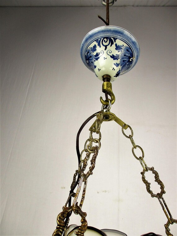 Gothic Dragon Delft Blue White Porcelain Chandelier Hanging Gothic Dragon Delft Blue White Porcelain Chandelier Hanging Lamp Light Htf Wow