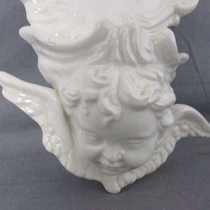Antique  Holy Water Font Vessel Bisque Angel White Lovely Collector HTF