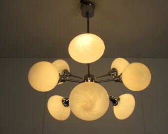 Mid Century Atomic Sputnik Chrome Chandelier 9 Opal balls era Kaiser Sciolari