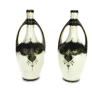 couple vases handles porcelain enamel Boch Freres Keramis BFK Gorgeous Rare Collector