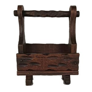 Vintage Spanish Wooden small Letter Newspaper Rack Holder Barn Country Style hand Carved