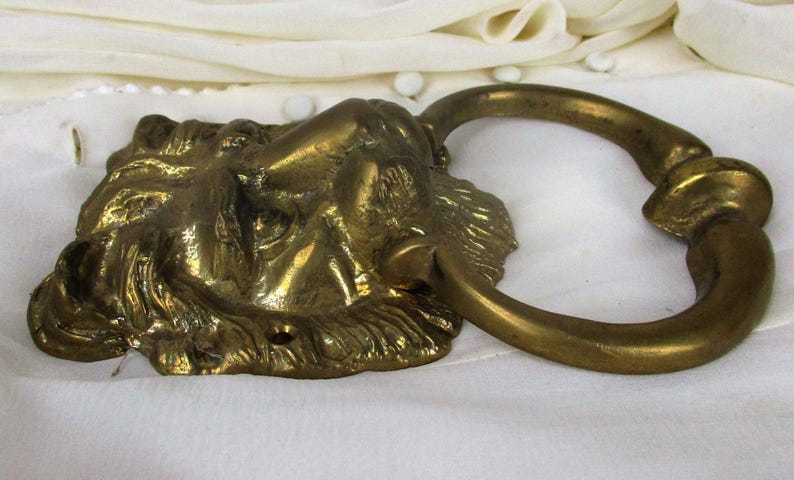 Brass Door Knocker Lions Head Ring Architectural Gorgeous Reclaimed 7.48