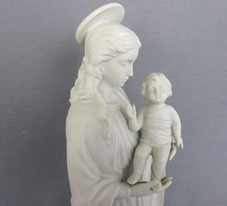 French Antique 1900 Bisque Statue Virgin Mary Our Lady Madonna Infant ...
