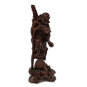 Chinese Rosewood hand carved wooden Figurine Sculpture Traveler with Bird
