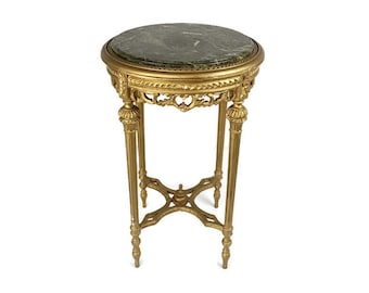 Gorgeous Hollywood regency style Pedestal Plant stand Wood Plaster Marble Louis XVI style