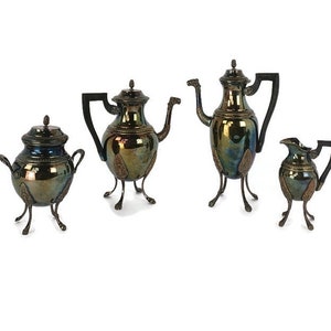set of 4 pieces Tea Coffee Set Silver Plated marked B & C Neoclassical Camel Spout