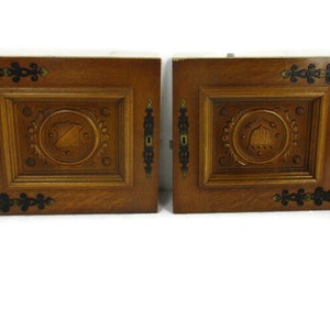 Pair Vintage Carved Wood Door Panels Breughel Style Architectural Salvaged 40s