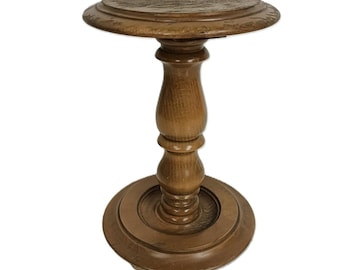 Vintage Brown Wooden Pedestal Plant Stand | 1940s Side Table