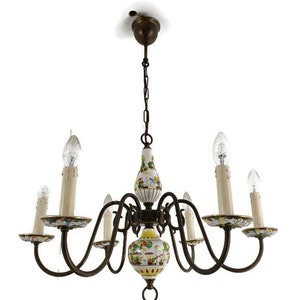 Chandelier 6 Arm Lights Brass Porcelain Flowers Italian Italy Capodimonte Style Flowers