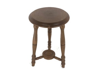 Vintage Wooden Side Wine Table Pedestal Plant Stand Milking Stool Two Tier Country style