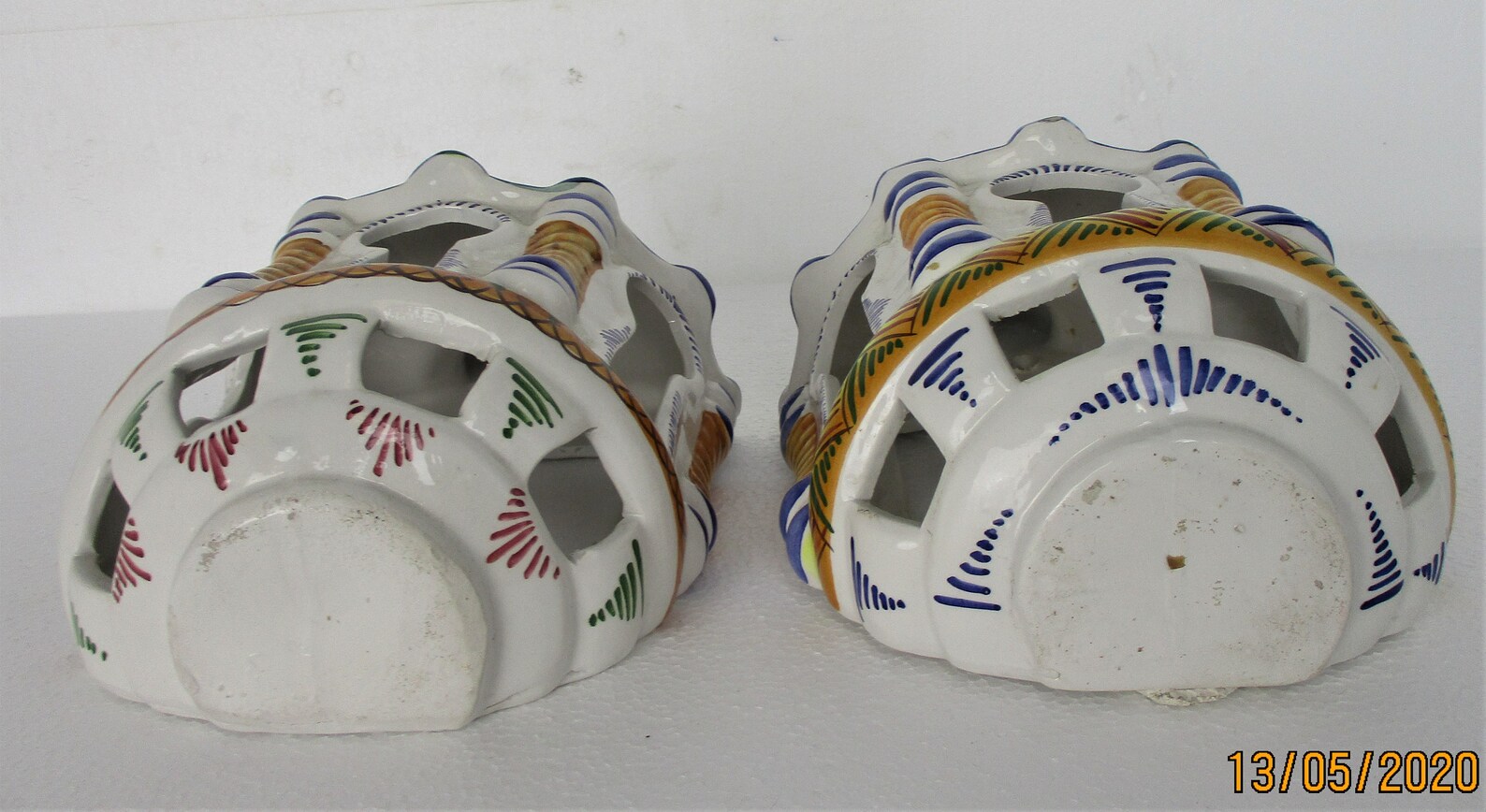Couple Italian Ceramic Wall Hangings Polychrome for Candle or Etsy