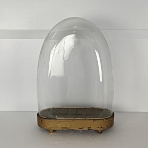 Large  Antique Victorian Oval Hand Blown Glass Globe Dome Doll Clock 18.11&quot; 14.17&quot; 6.69&quot;