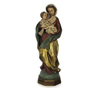XL Vierge Marie Madone Enfant Enfant Statue en Bois Chapelle Polychrome 21,25&quot;