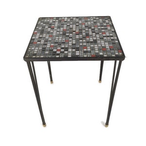 Vintage Side Table Plant stand Ceramic Mosaic Tiles   Wrought Iron Hairpin Legs Modernist