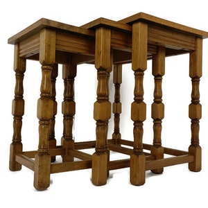 Set of 3 Mid Century Wooden Stacking Nesting Tables Side Coffee Tables 50s