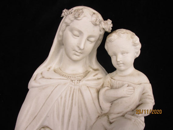 １９世紀　フランス　アンティーク　聖母マリア像　幼子イエス　聖母子像 聖母子像（聖母マリアに幼子イエス）34センチ／アンティーク