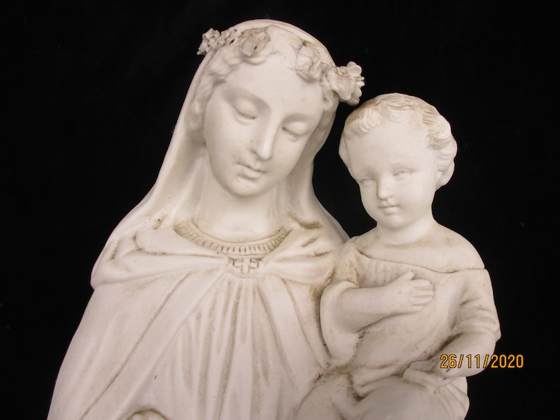 Large French Antique 1900 Bisque Statue Virgin Mary Our Lady Madonna ...