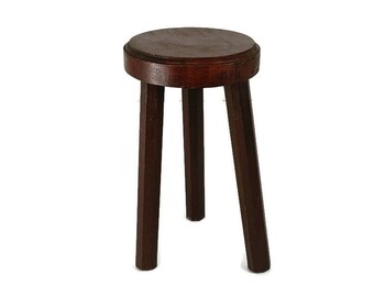 Milking Stool Vintage Carved Wood Wooden Side table Small Plant Stand Pedestal