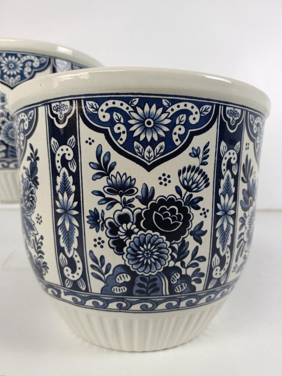 Vintage Boch Royal Sphinx Delfts Blue White Flower Pot Jardiniere