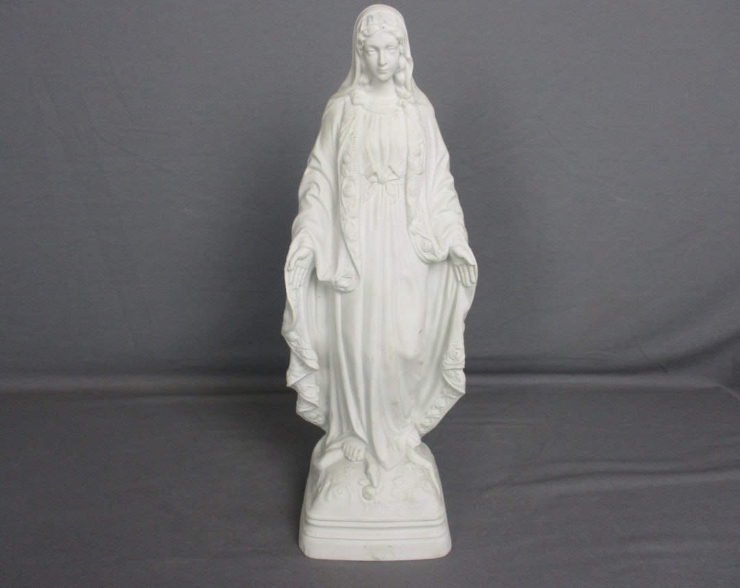 French Antique 1900 Bisque Statue Virgin Mary Our Lady Madonna Open ...