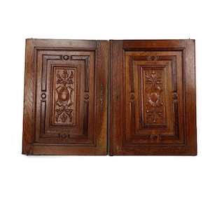Antique Gorgeous Door Panels Cabinet Hand carved Ornate wood Oak reclaimed Architectural