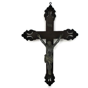 XL Hängekruzifix Kreuz Fronleichnam Jesus Christus Handgeschnitzt verzierten Holzspelz Fronleichnam Kapelle 80cm