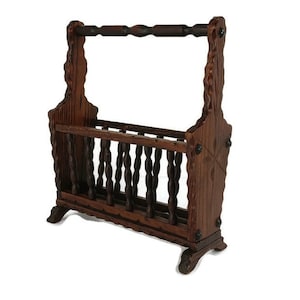 Vintage Spanish Wooden Magazine Newspaper Rack Holder Barn Country Style  hand Carved
