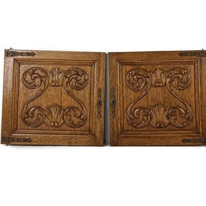 Pair Antique hand Carved Wood Door Panels  Architectural salvaged reclaimed