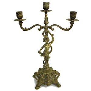 Portavelas Candelabro 3 brazos Centro de mesa Querubín Putti Ángeles en base Latón en relieve Adornado WOW
