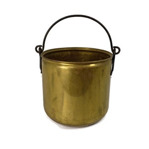 antique Hammered Brass Pot  Iron Handles   Planter Cachepot Indoor Planter
