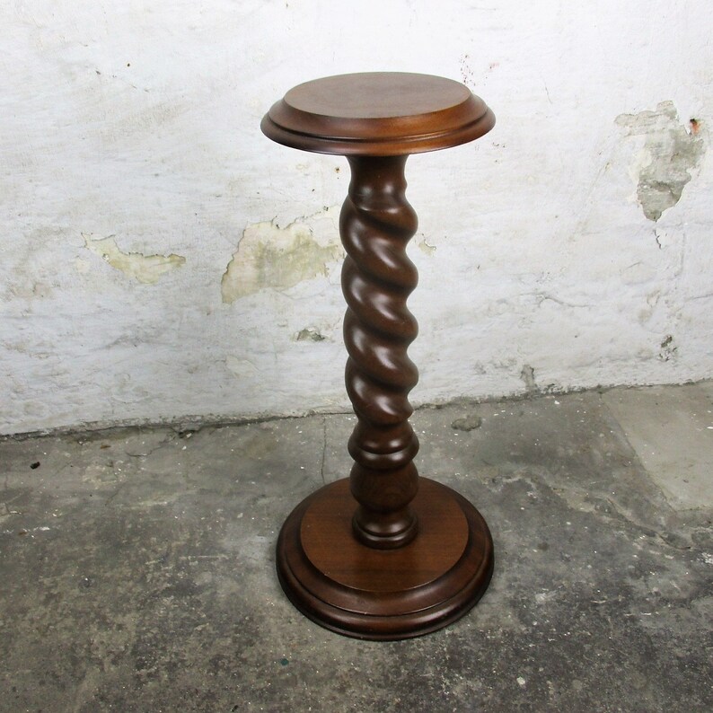 Hand Carved Wooden Barley Twist Pedestal Display Side Table Plant Stand 24.80