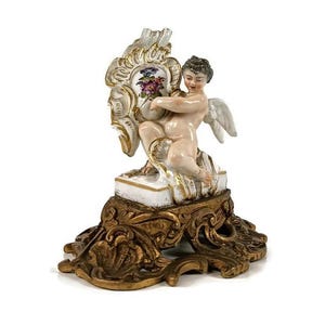 Porcelain bisque figurine Angel Vieux Paris French on Bronze base vintage small gorgeous