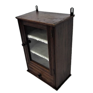 Vintage Kitchen Apothecary Bathroom Wall Cabinet Display Glass Door Lovely Oak