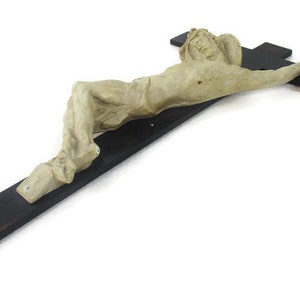 Wood Hanging Crucifix Plaster corpus Van Der Meeren or Van Der Meeren Style Very Dramatic WOW