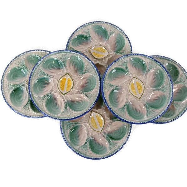 Paire De Vases Vintage En Faïence St Clément - Motif Rayures Jaune Et Vert, Cylindriques, Occasion