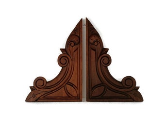 Pair French Corbels Hand Carved Wood Pediment Ornate Finial Architectural Finials Brackets  Antique